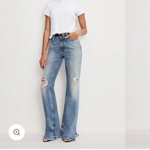 Good American Light Blue Distressed Flare Jeans